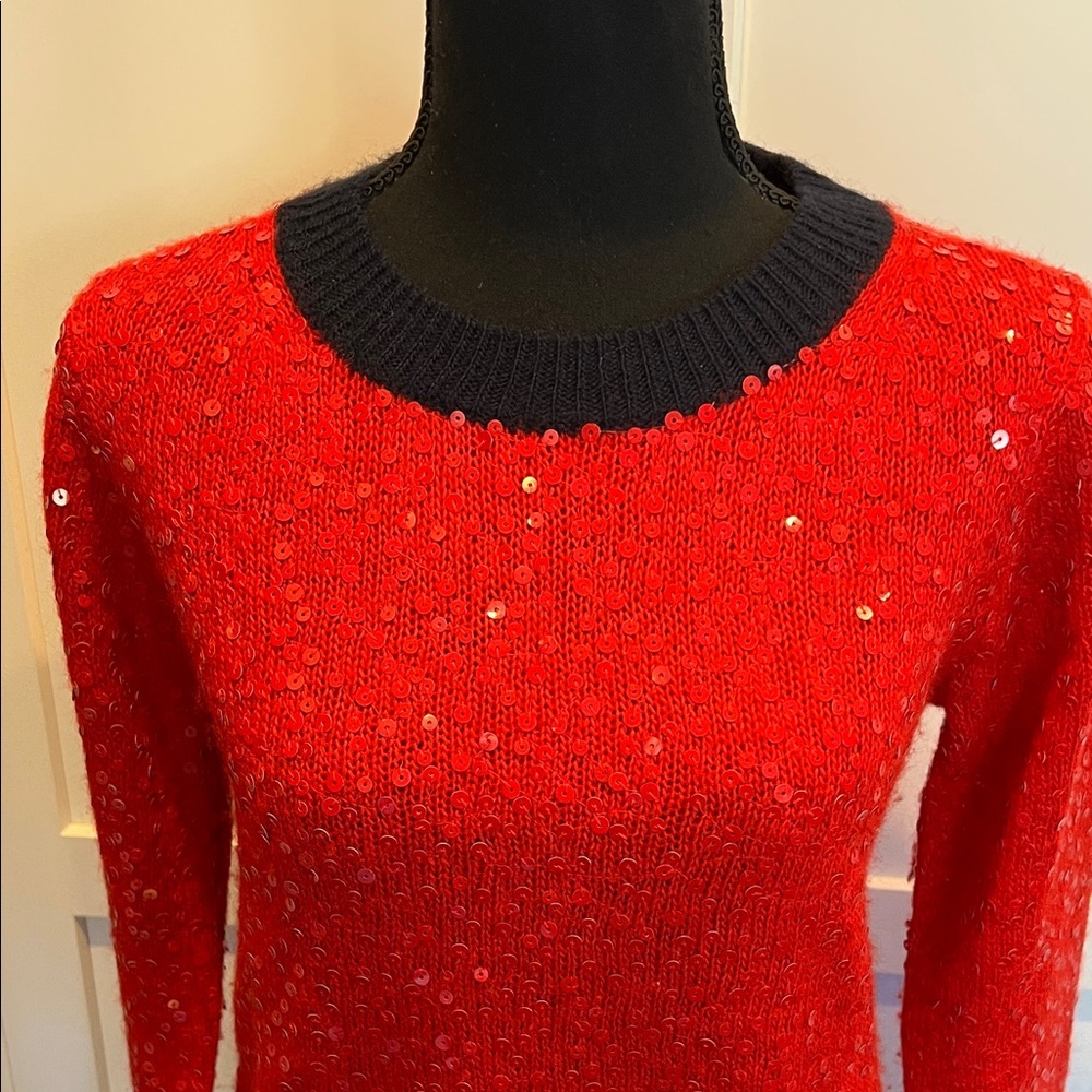 J. Crew Sparkling Red Sweater with Navy Accents Size S - Picture 3 of 7